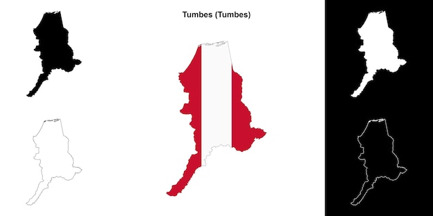 Mapa de la región de Tumbes, Perú, que muestra la forma de la bandera y el contorno