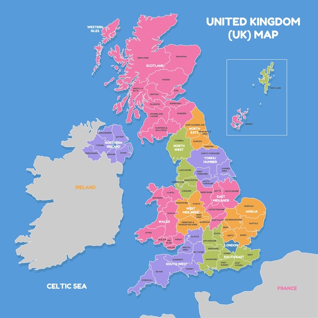 Vector mapa de reino unido con las fronteras circundantes