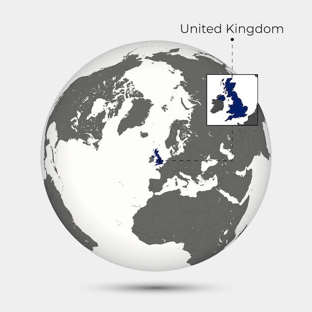 Vector mapa del reino unido con posición en el globo