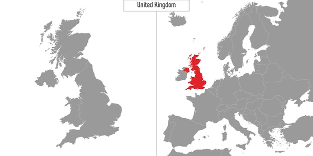 Mapa del Reino Unido y ubicación en el mapa de Europa Ilustración vectorial