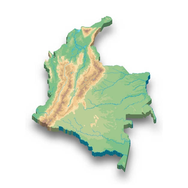 Mapa en relieve isométrico 3d de colombia