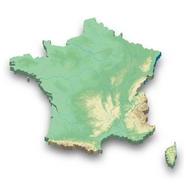 Mapa en relieve isométrico 3d de francia