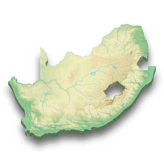 Mapa en relieve isométrico 3d de sudáfrica