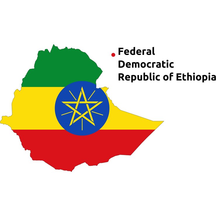 Mapa y representación de la bandera de Etiopía