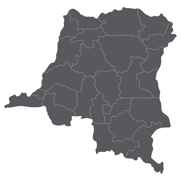 Mapa de la República Democrática del Congo Mapa del Congo en provincias administrativas en color gris