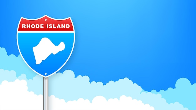 Mapa de rhode island en señal de tráfico. bienvenido al estado de rhode island. ilustración vectorial.