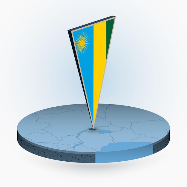 Mapa de Ruanda en estilo isométrico redondo con bandera triangular 3D de Ruanda