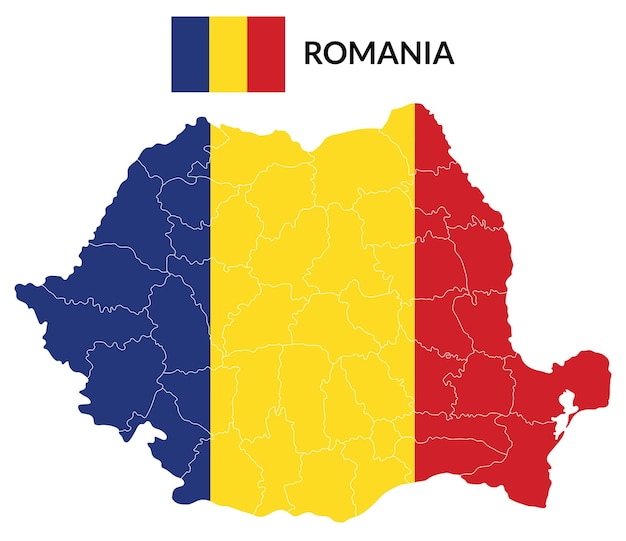 Vector mapa de rumania con la bandera de rumanía