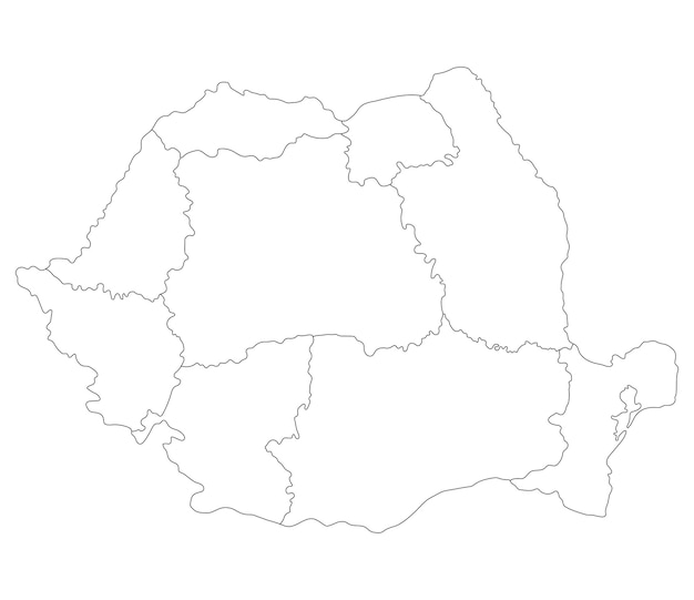 Vector mapa de rumania en nueve regiones principales en color blanco