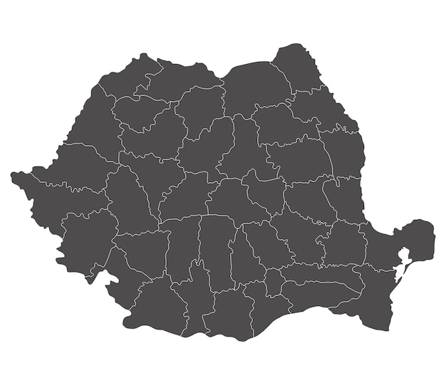 Vector mapa de rumania en provincias administrativas en color gris