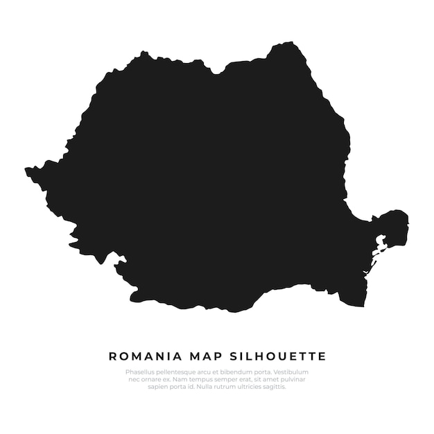 Mapa de Rumania silueta negra aislada sobre un fondo blanco