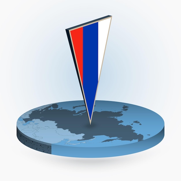 Mapa de Rusia en estilo isométrico redondo con bandera triangular 3D de Rusia
