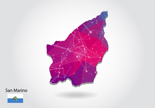 Vector mapa de san marino poligonal del vector. diseño de baja poli. mapa de triángulos sobre fondo blanco. gráfico de degradado de estilo polivinílico bajo triangular arrugado geométrico, puntos de línea, diseño de interfaz de usuario.