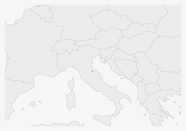 Mapa de san marino resaltado en el mapa gris de colores de la bandera de san marino con países vecinos