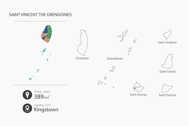 Mapa de san vicente las granadinas con país detallado Mapa de ciudades áreas totales y capital