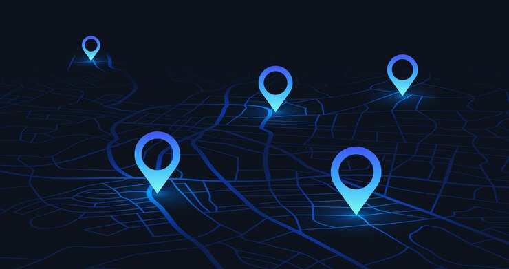 Vector mapa de seguimiento de gps. rastree los pines de navegación en los mapas de calles, navegue por la tecnología de mapeo y ubique el pin de posición