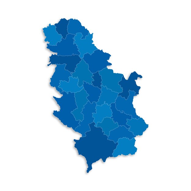 Mapa de Serbia con regiones fronterizas resaltadas estados aislados en fondo blanco Mapa modelo de Serbia Ilustración vectorial detallada