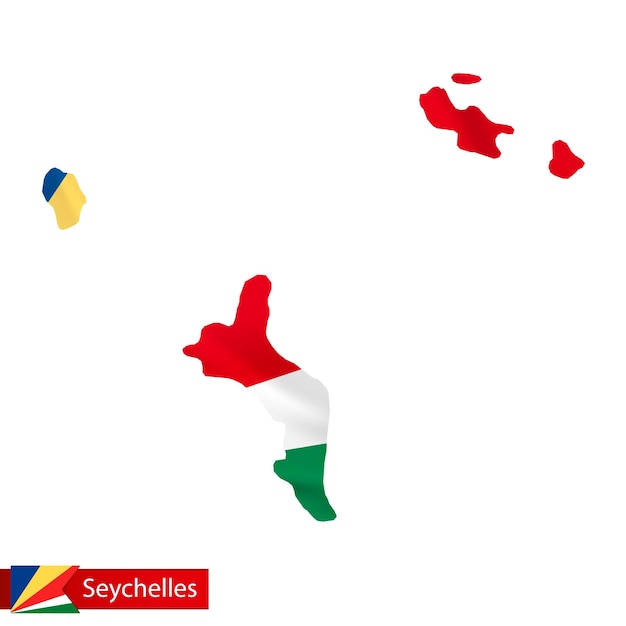 Mapa de seychelles con bandera ondeante del país