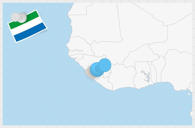 Mapa de Sierra Leona con un alfiler azul anclado Bandera de Sierra Leona