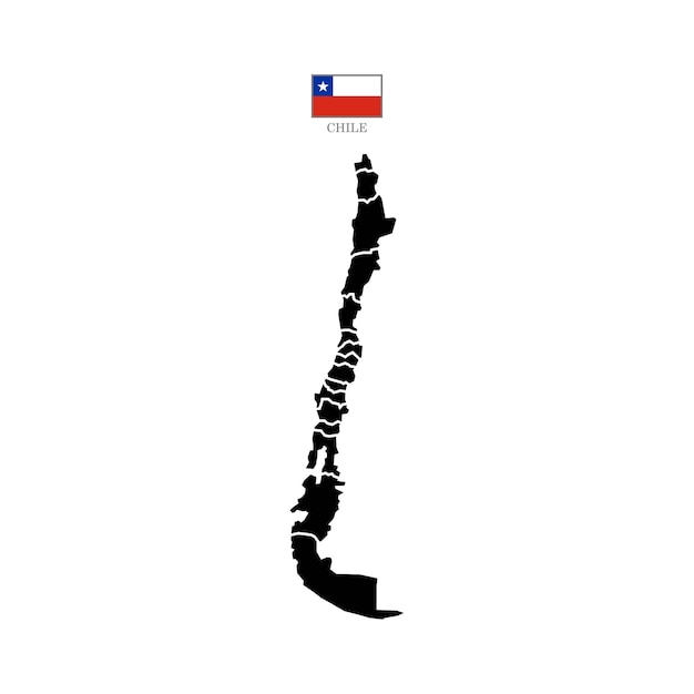 Mapa de silueta de Chile con el contorno de las regiones Ilustración vectorial con una bandera