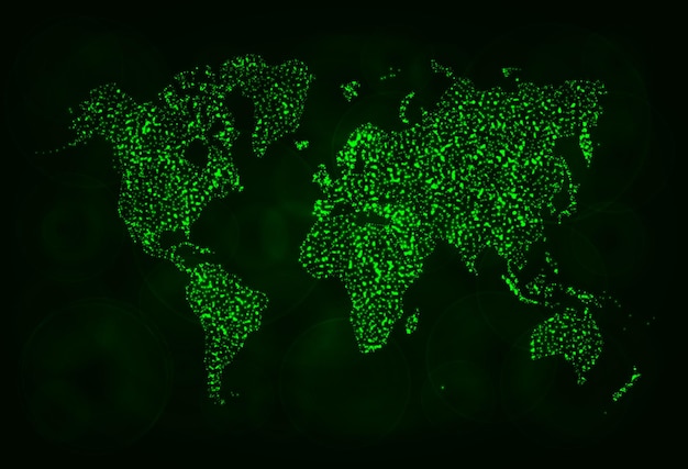 Vector mapa silueta de luces sobre fondo oscuro