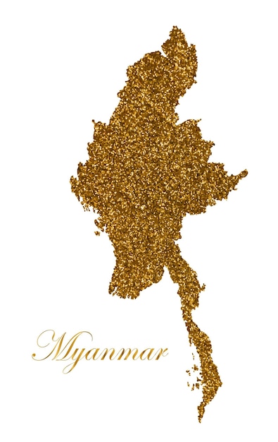 Mapa de silueta de Myanmar con textura de brillo dorado