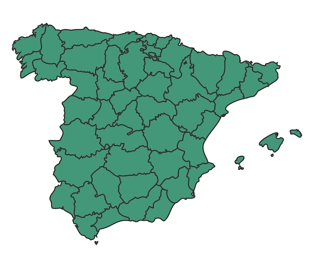 Mapa simple de España en verde con ilustración vectorial del contorno de la frontera de los estados