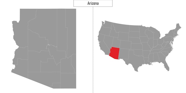 Mapa simple del estado de Arizona de Estados Unidos y ubicación en el mapa de EE. UU.