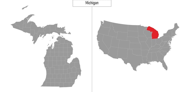 Mapa simple del estado de Michigan de Estados Unidos y ubicación en el mapa de EE. UU.