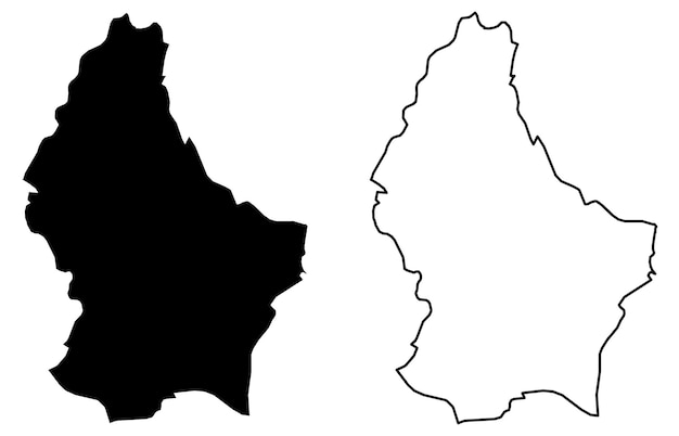 Mapa simple (solo esquinas afiladas) del dibujo vectorial del Gran Ducado de Luxemburgo. Proyección de Mercator. Versión rellena y delineada.