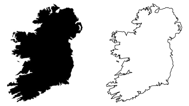 Mapa simple (solo esquinas afiladas) de dibujo vectorial de Irlanda (toda la isla, incluida la parte del norte de Gran Bretaña). Proyección de Mercator. Versión rellena y delineada.