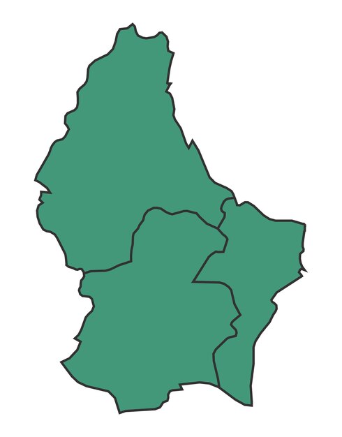Mapa simple verde de Luxemburgo con ilustración vectorial del contorno de la frontera de los estados
