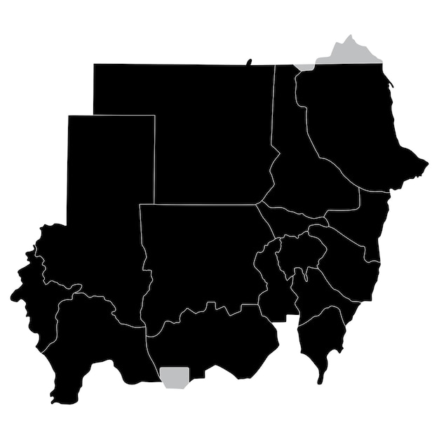 Vector mapa de sudán mapa de sudán en estados administrativos en color negro