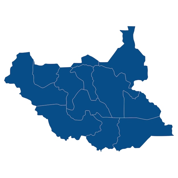 Mapa de Sudán del Sur Map of South Sudan en provincias administrativas en color azul