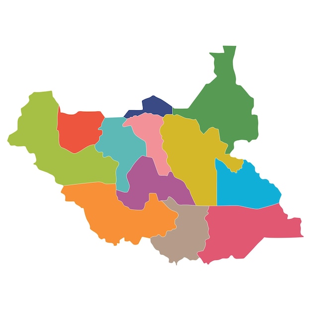 Mapa de Sudán del Sur Map of South Sudan en provincias administrativas en multicolor
