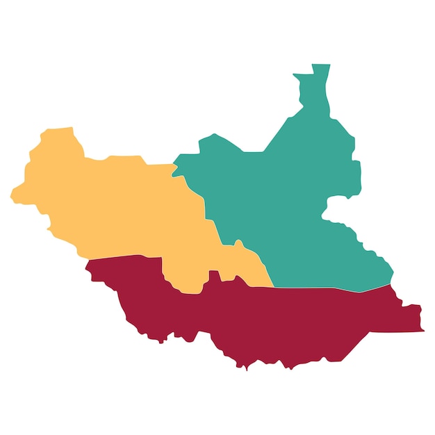Mapa de Sudán del Sur Map of South Sudan en tres regiones principales en multicolor