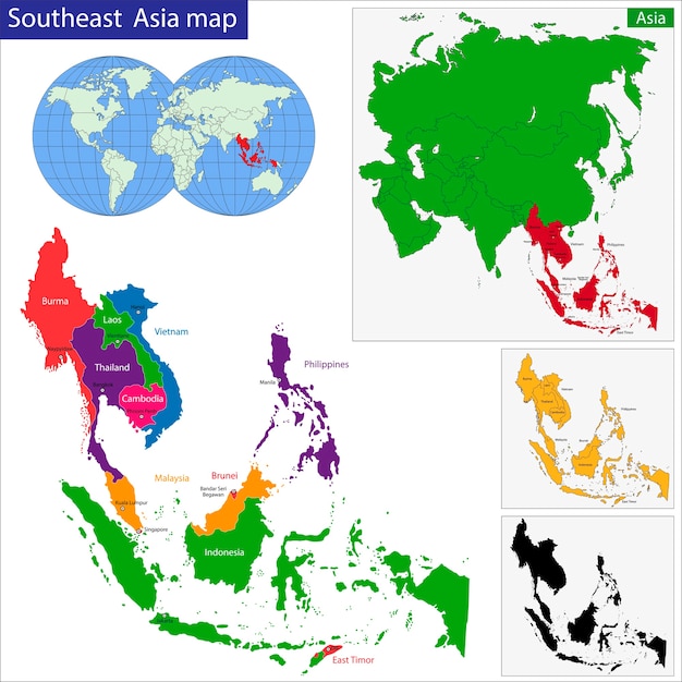 Vector mapa del sudeste asiático