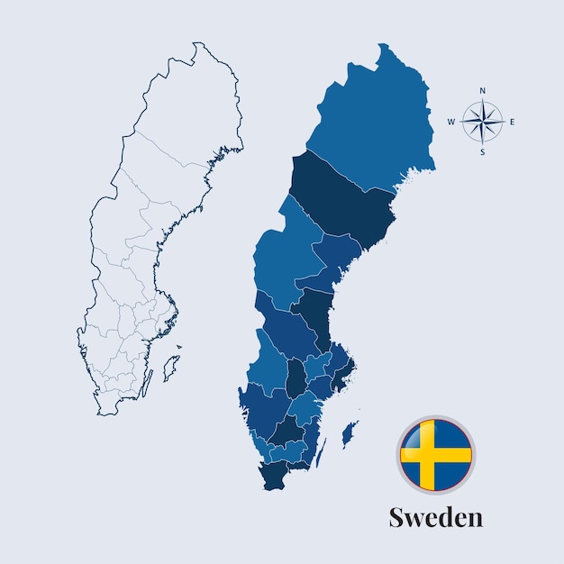 Mapa de Suecia con bandera Mapa de la bandera de Suecia