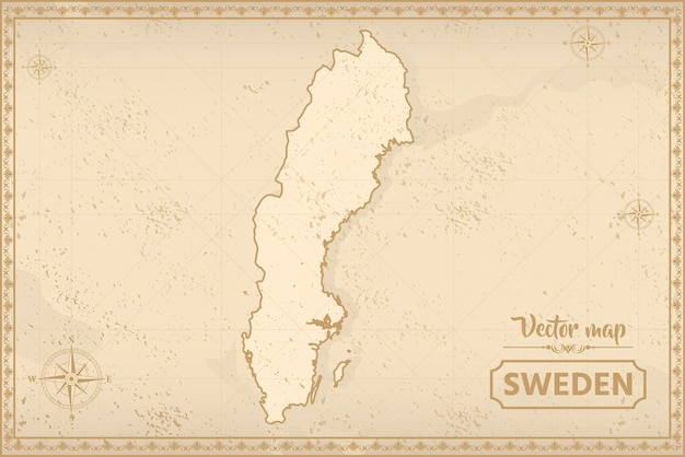 Mapa de Suecia en el estilo antiguo gráficos marrones en estilo fantasía retro