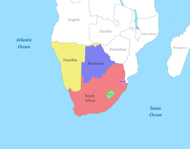 Mapa del sur de áfrica con las fronteras de los estados