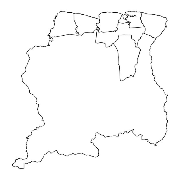 Mapa de Suriname con divisiones administrativas Ilustración vectorial