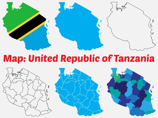 Mapa de Tanzania con banderas y contornos