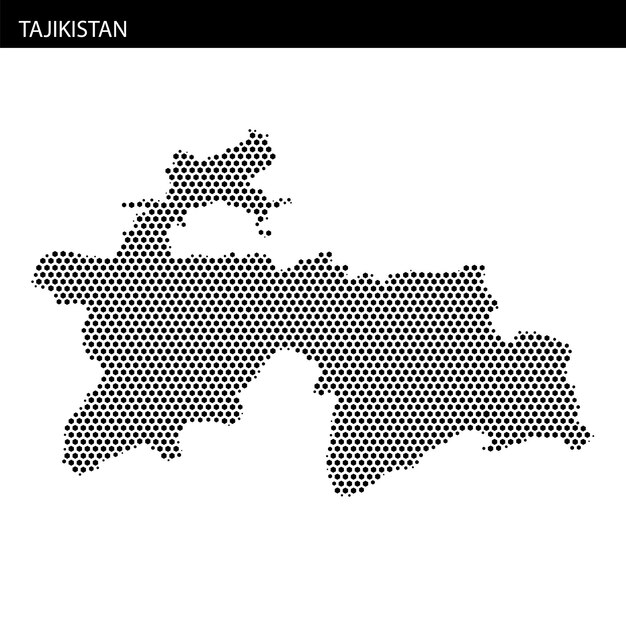 Mapa de Tayikistán que ilustra las características geográficas con patrones de puntos hexagonales