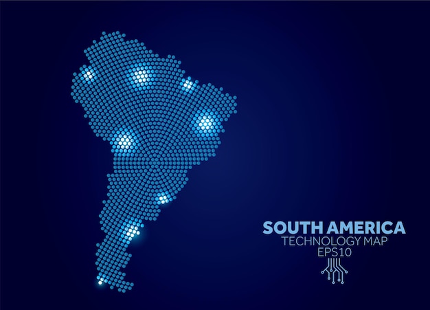 Mapa de tecnología punteada de América del Sur Concepto moderno de comunicación de datos