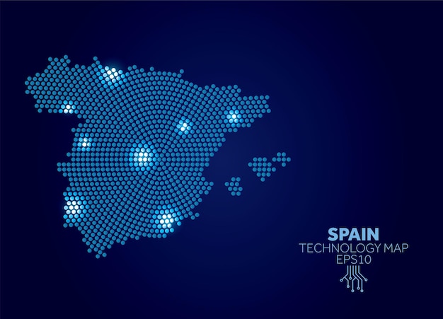 Vector mapa de tecnología punteada de españa concepto moderno de comunicación de datos