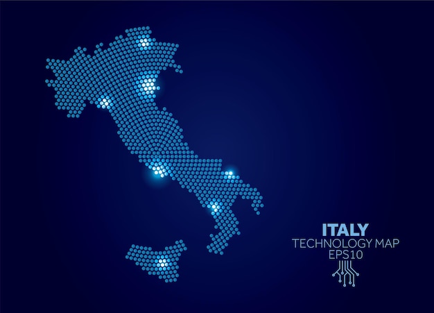 Mapa de tecnología punteada de italia concepto moderno de comunicación de datos