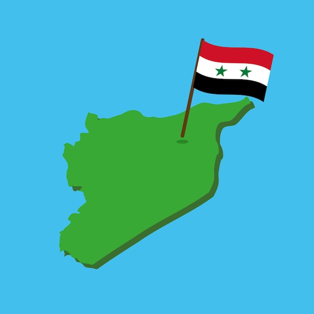 Mapa del territorio 3D de Siria con su bandera