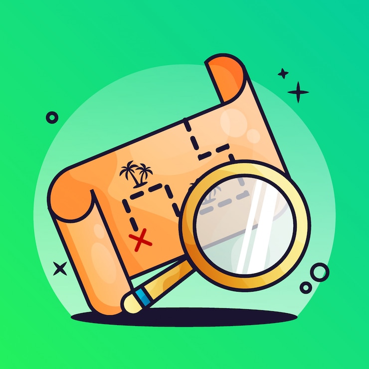 Vector mapa del tesoro con lupa gradiente ilustración
