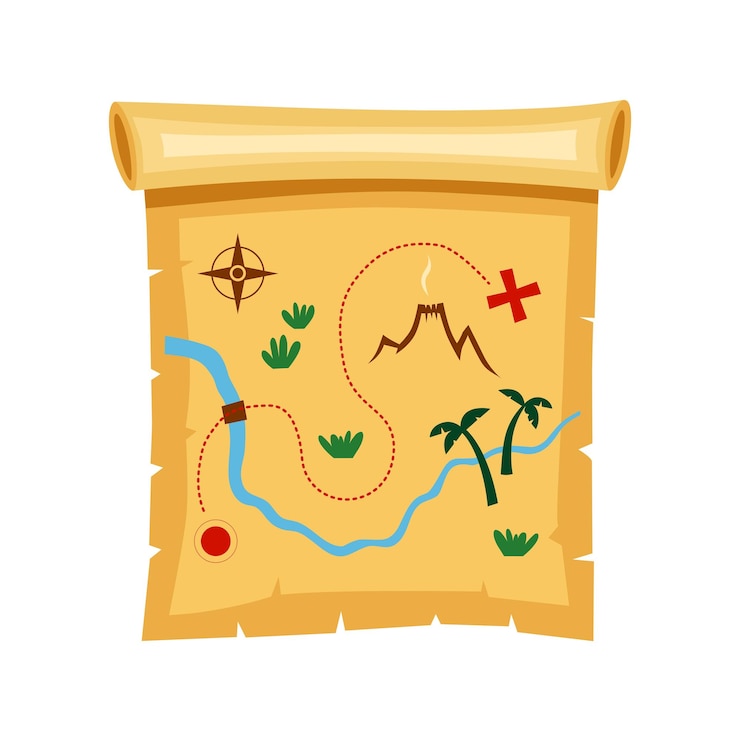 Vector mapa del tesoro un mapa pirata con un camino hacia el tesoro icono para sitio web sobre piratas