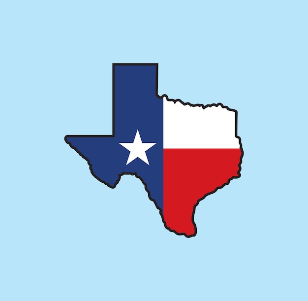 Mapa de texas con ilustración de diseño de bandera